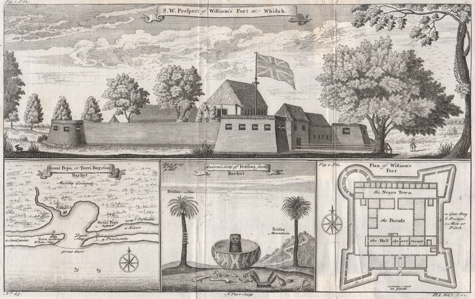BENIN.Fort William, Whydah/Ouidah. Great Popo/Torri Bay. Fetissos. PARR 1746 map